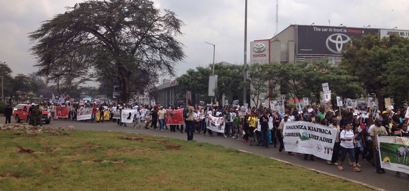 marching through Nairobi streets